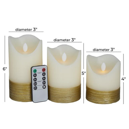SET OF 3 WAX GOLD BASE FLAMELESS CANDLE WITH REMOTE CONTROLGOLD WAX GOLD BASE FLAMELESS CANDLE WITH REMOTE CONTROL