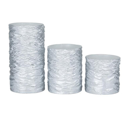 SILVER WAX TEXTURED FLAMELESS CANDLE WITH REMOTE CONTROL,