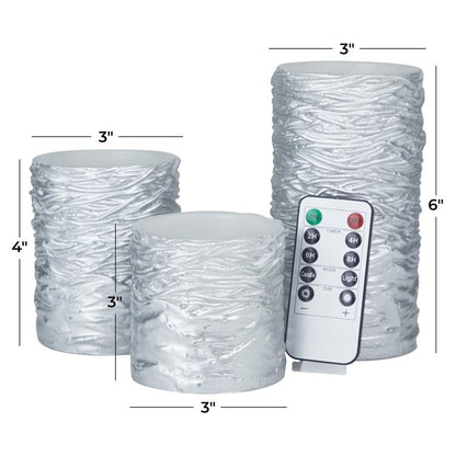 SILVER WAX TEXTURED FLAMELESS CANDLE WITH REMOTE CONTROL,
