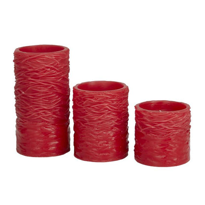 RED WAX TEXTURED FLAMELESS CANDLE WITH REMOTE CONTROL, SET OF 3 6", 4", 3"H
