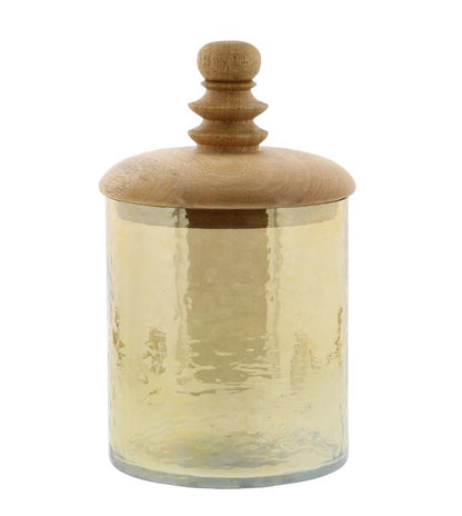 GOLD GLASS DECORATIVE JARS WITH WOOD LIDS