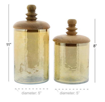 GOLD GLASS DECORATIVE JARS WITH WOOD LIDS