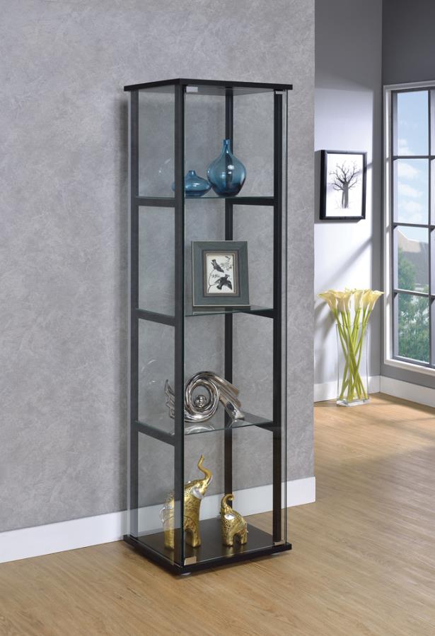 shelf Glass Curio Cabinet Black and Clear