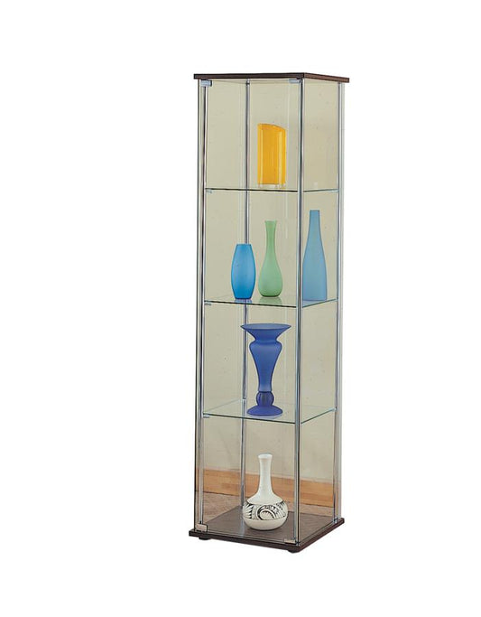 Rectangular 4-shelf Curio Cabinet Cappuccino and Clear