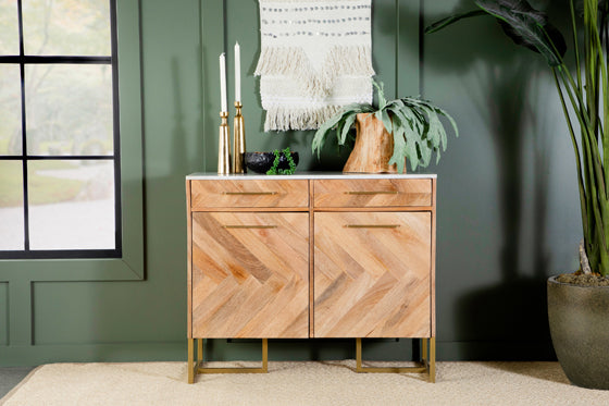 KEATON 2-Door Accent Cabinet With Marble Top Natural And Antique Gold