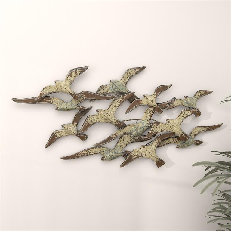 WHITE METAL BIRD FLYING FLOCK OF WALL DECOR