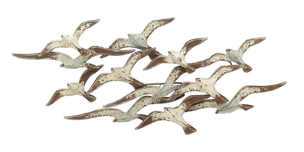 WHITE METAL BIRD FLYING FLOCK OF WALL DECOR