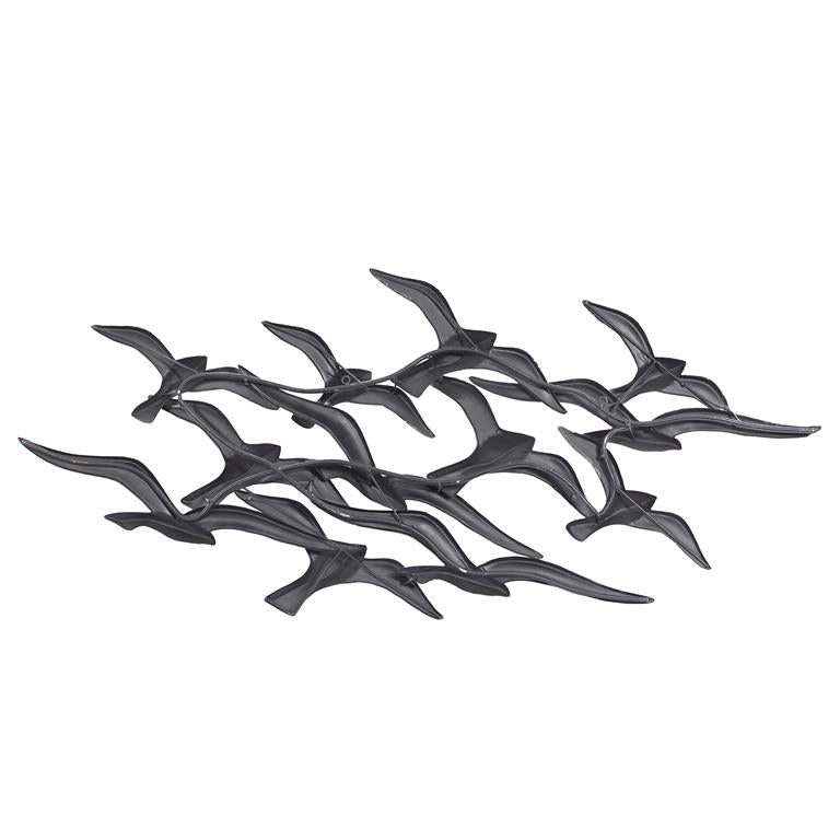 WHITE METAL BIRD FLYING FLOCK OF WALL DECOR