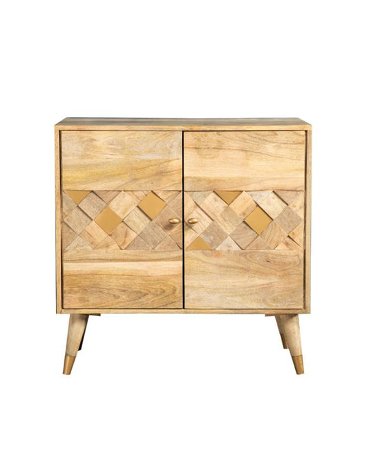Checkered Pattern 2-door Accent Cabinet Natural