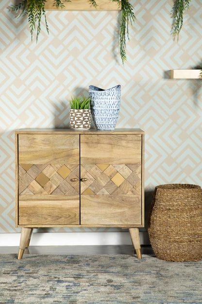 Checkered Pattern 2-door Accent Cabinet Natural