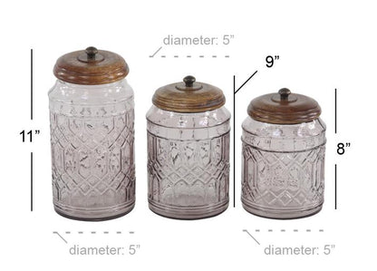 CLEAR GLASS DECORATIVE JARS WITH WOOD LIDS
