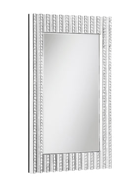 Rectangular Wall Mirror With Vertical Stripes Of Faux Crystals