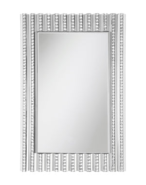 Rectangular Wall Mirror With Vertical Stripes Of Faux Crystals
