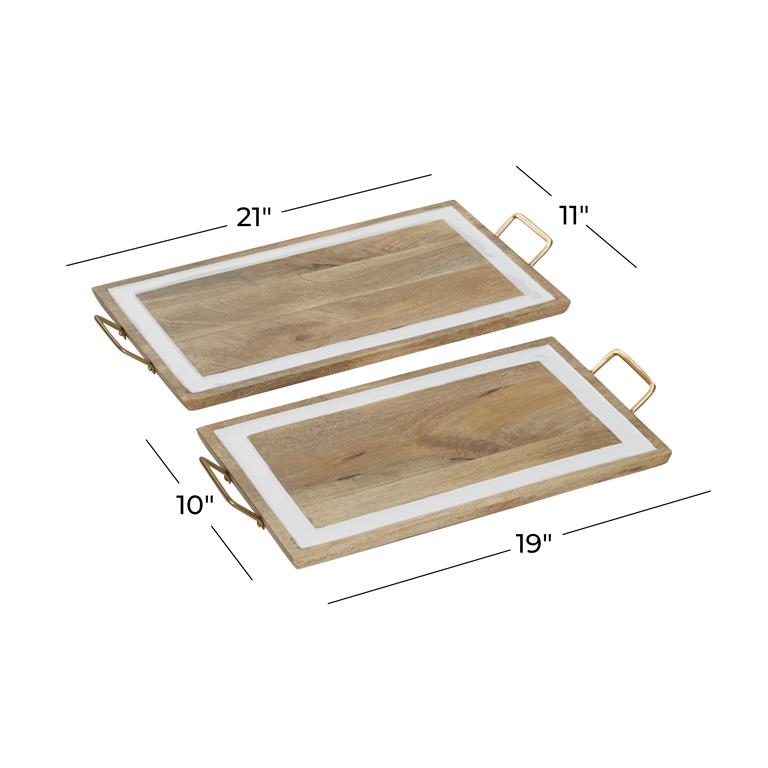 BROWN WOOD TRAY WITH WHITE ENAMEL INLAY