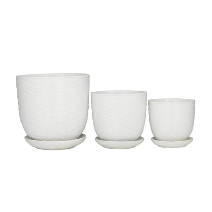 WHITE PORCELAIN INDOOR OUTDOOR PLANTER WITH ATTACHED SAUCER