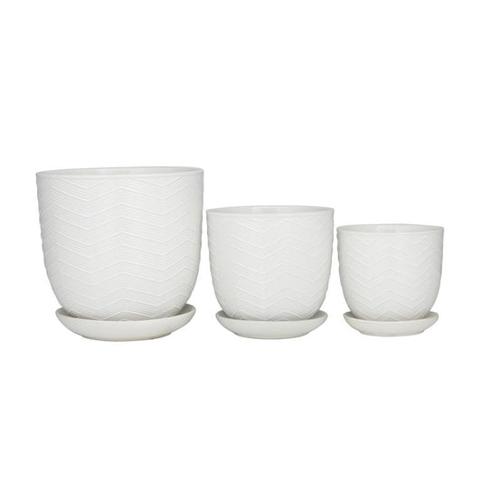 WHITE PORCELAIN INDOOR OUTDOOR PLANTER WITH ATTACHED SAUCER