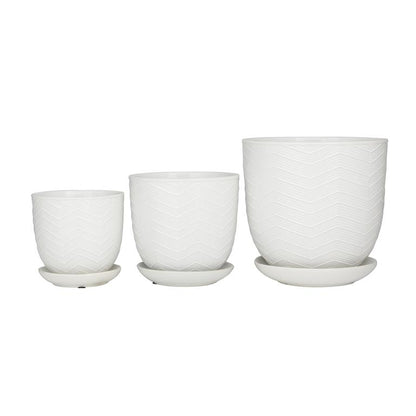 WHITE PORCELAIN INDOOR OUTDOOR PLANTER WITH ATTACHED SAUCER