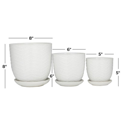 WHITE PORCELAIN INDOOR OUTDOOR PLANTER WITH ATTACHED SAUCER