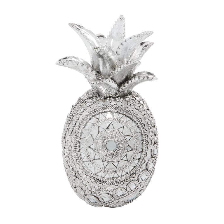SILVER POLYSTONE GLAM PINAPPLE SCULPTURE