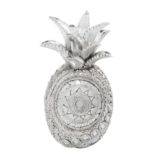SILVER POLYSTONE GLAM PINAPPLE SCULPTURE