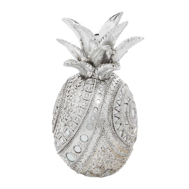 SILVER POLYSTONE GLAM PINAPPLE SCULPTURE