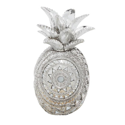 SILVER POLYSTONE GLAM PINAPPLE SCULPTURE