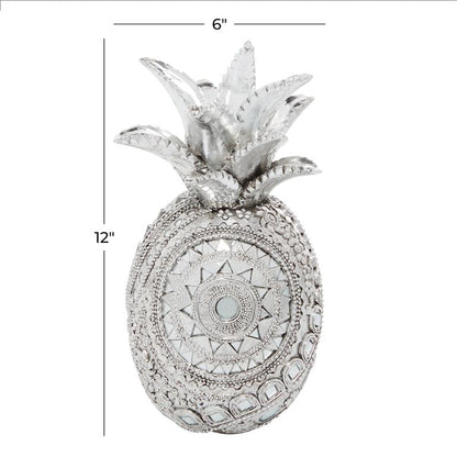 SILVER POLYSTONE GLAM PINAPPLE SCULPTURE