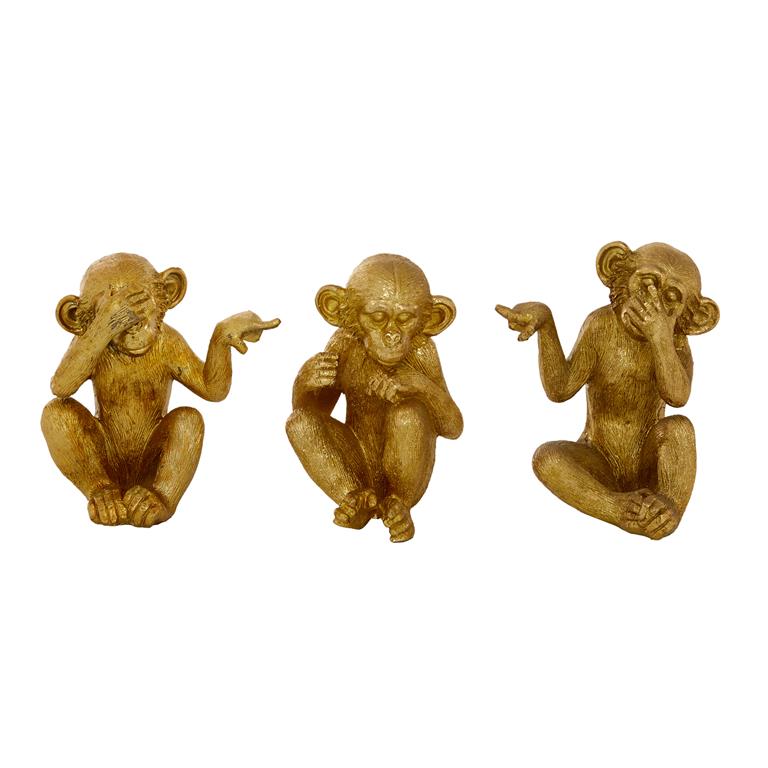 GOLD POLYSTONE MONKEY SCULPTURE 1 PIECE