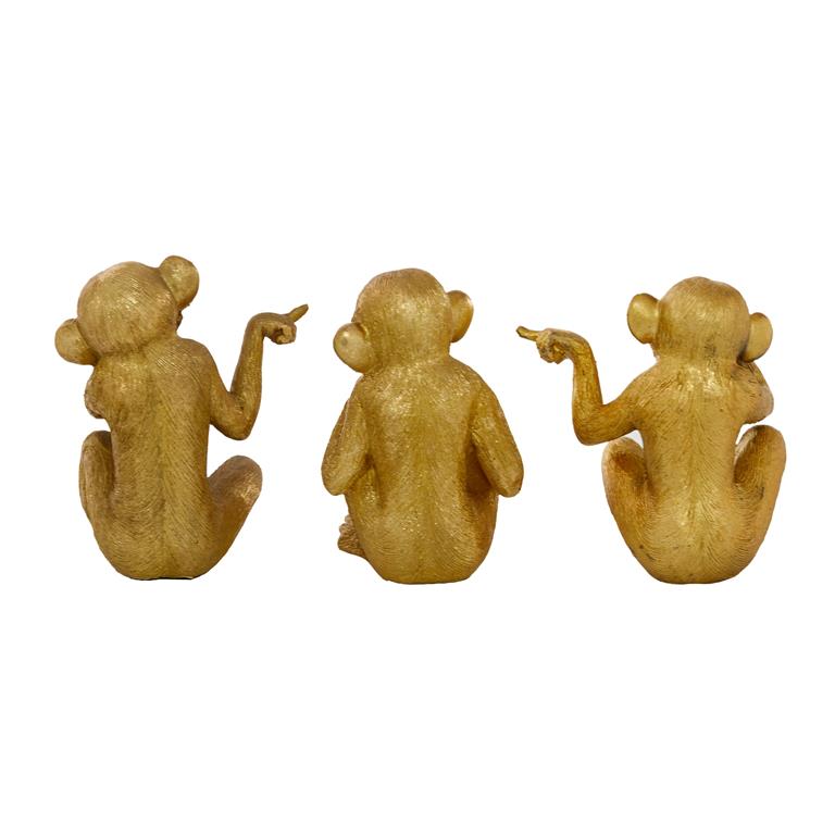 GOLD POLYSTONE MONKEY SCULPTURE 1 PIECE