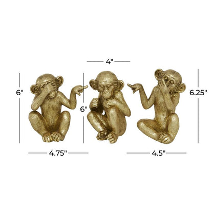 GOLD POLYSTONE MONKEY SCULPTURE 1 PIECE