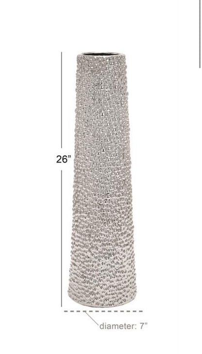 SILVER CERAMIC VASE WITH BUBBLE TEXTURE