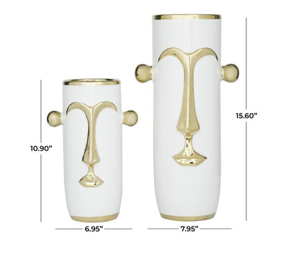 WHITE CERAMIC FACE VASE WITH GOLD DETAILS