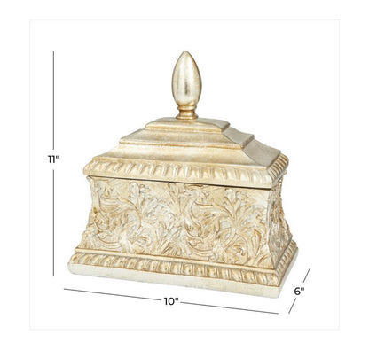 GOLD POLYSTONE FLORAL EMBOSSED DECORATIVE JARS, 10