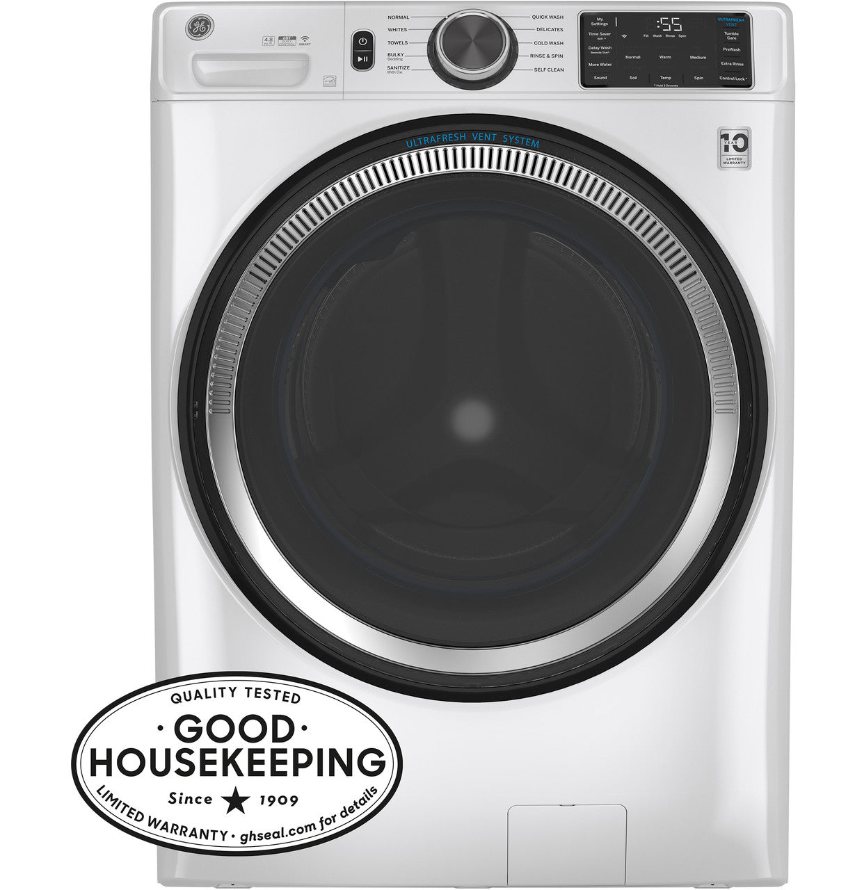 GE® 4.8 cu. ft. Capacity Smart Front Load ENERGY STAR® Washer with UltraFresh Vent SysGFW550SSNWWtem with OdorBlock™ and Sanitize w/Oxi