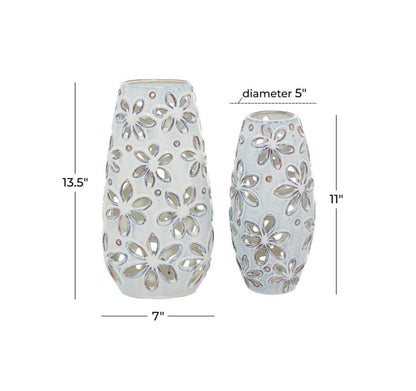 WHITE CERAMIC FLORAL HANDMADE DAISY CUT OUT VASE