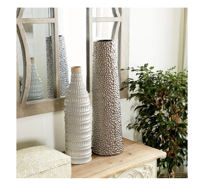SILVER CERAMIC VASE WITH BUBBLE TEXTURE