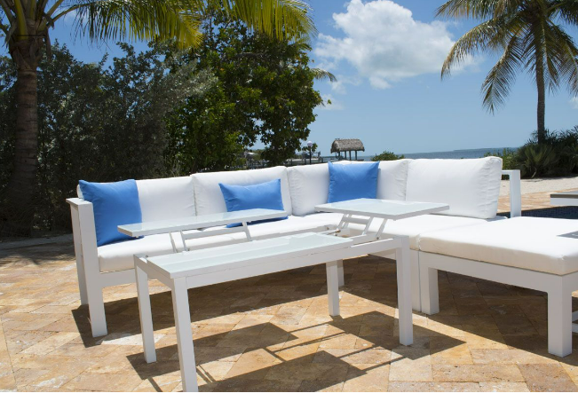 Panama Jack Sandcastle Aluminum White 5 Pc Sectional Set with Cushions