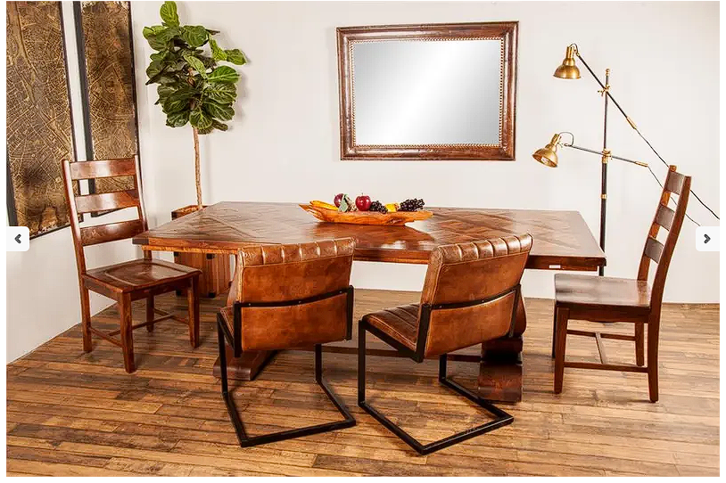 Brown Mango Wood Dining set with Parquet Inlay