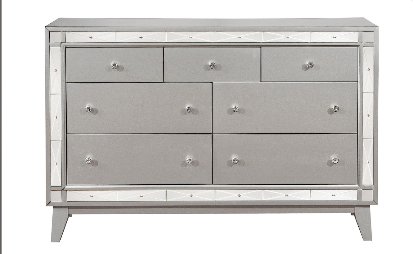 Leighton Full Panel Bed With Mirrored Accents Mercury Metallic