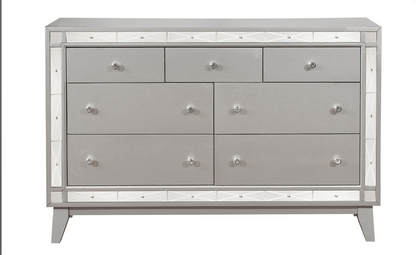 Leighton Full Panel Bed With Mirrored Accents Mercury Metallic
