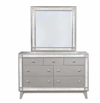Leighton Full Panel Bed With Mirrored Accents Mercury Metallic