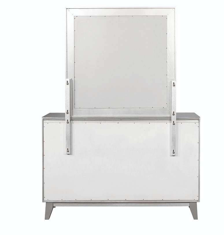 Leighton Full Panel Bed With Mirrored Accents Mercury Metallic