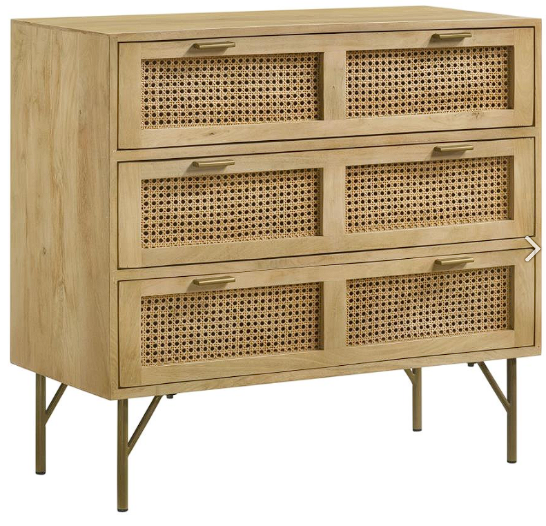 Zamora 3-drawer Accent Cabinet Natural and Antique Brass