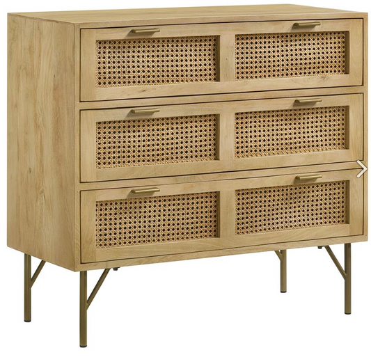 Zamora 3-drawer Accent Cabinet Natural and Antique Brass