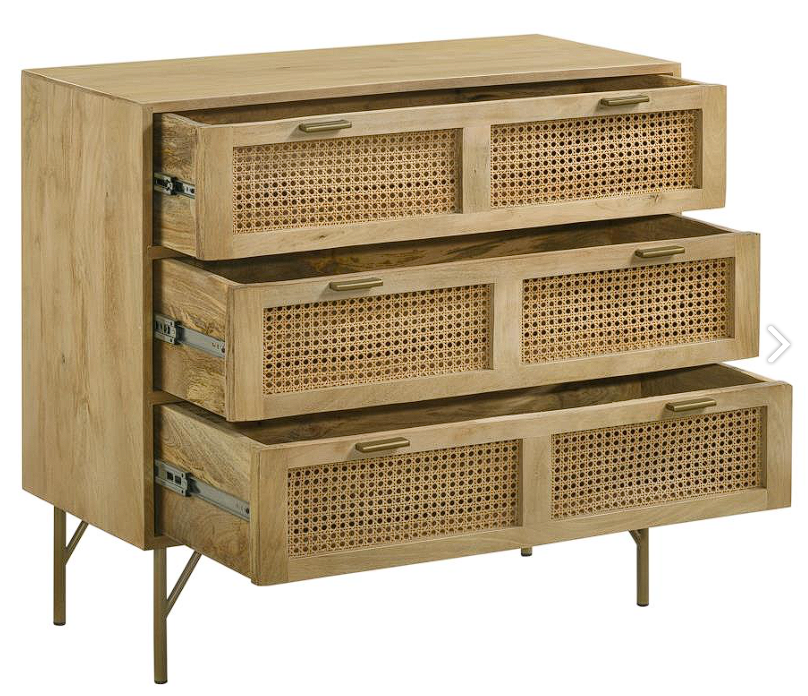 Zamora 3-drawer Accent Cabinet Natural and Antique Brass