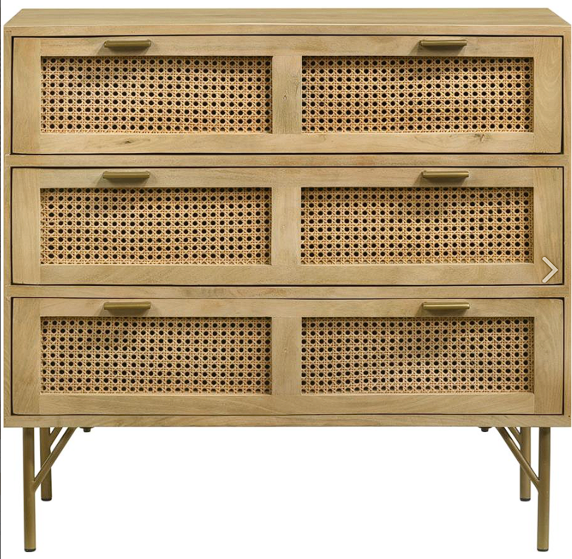 Zamora 3-drawer Accent Cabinet Natural and Antique Brass