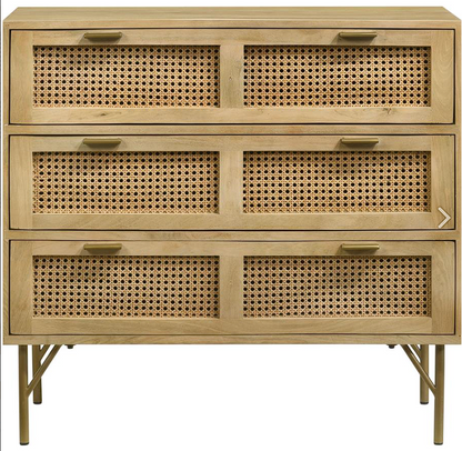 Zamora 3-drawer Accent Cabinet Natural and Antique Brass