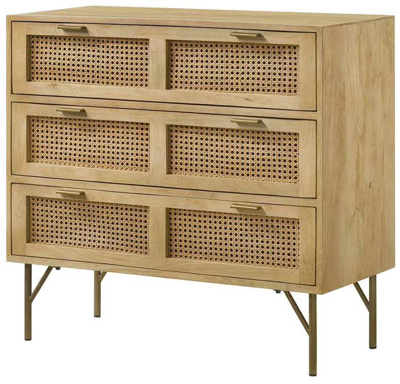 Zamora 3-drawer Accent Cabinet Natural and Antique Brass