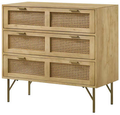 Zamora 3-drawer Accent Cabinet Natural and Antique Brass