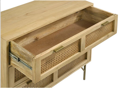 Zamora 3-drawer Accent Cabinet Natural and Antique Brass